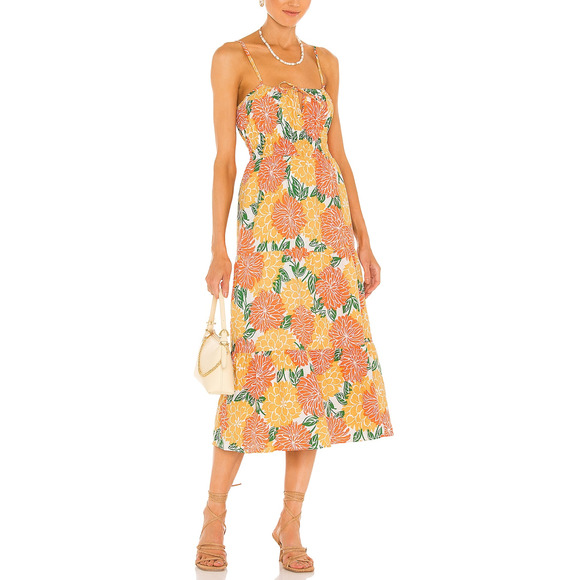 Faithfull the Brand Dresses & Skirts - Faithfull The Brand 'Shaloom' Yellow Linen Midi Dress Size S